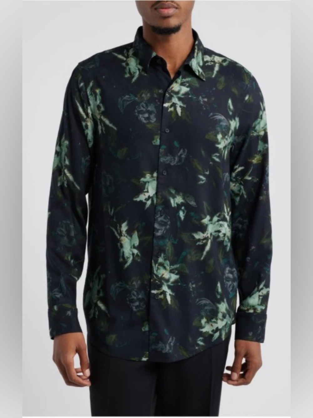 NWT Men's Open Edit Botanical Button Down Long Sleeve Shirt Blouse Size 2XL
